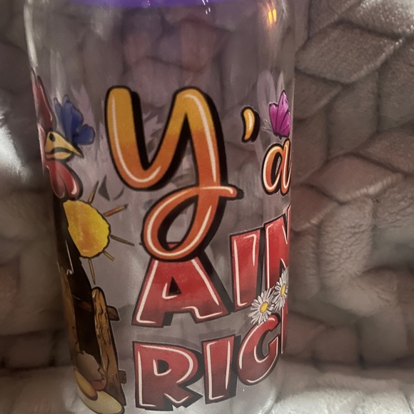 16 ounce rooster themed glass tumbler with acrylic lid and glass straw - Picture 3 of 4